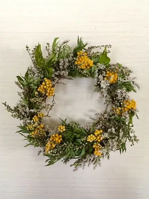 ミモザの生花リース（春限定）作品